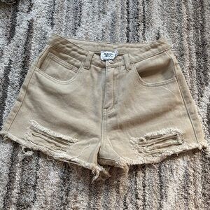 Princess Polly Tan Distressed High-Rise Jean Shorts